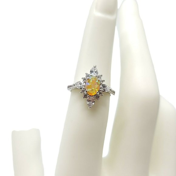 Unbranded Jewelry - Yellow Fire Opal Clear Rhinestone Cocktail Ring Size 5 Silver Tone